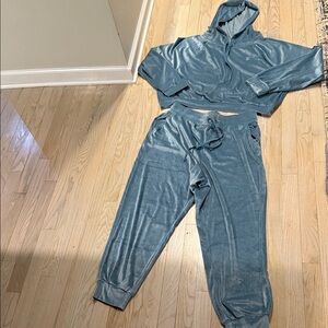 Victoria’s Secret Velvet Loungewear Set XL top L bottom Grayish Blue NWOT